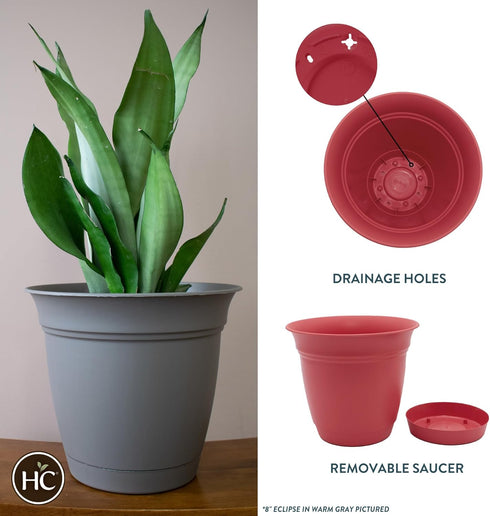 The HC Companies 6 Inch Eclipse Round Planter with Saucer - Indoor Outdoor Plant Pot for Flowers, Vegetables, and Herbs, Rose (4 Pack)...