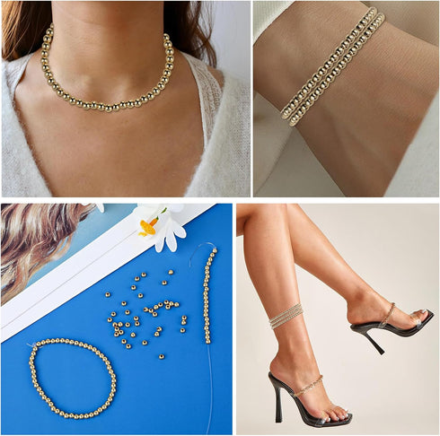 200 PCS Gold Filled Spacer Beads, 4mm Smooth Round Gold Spacer Beads Bracelet Filled Beads 14k Small Gold Beads for DIY Layered Necklace Beads Bra...