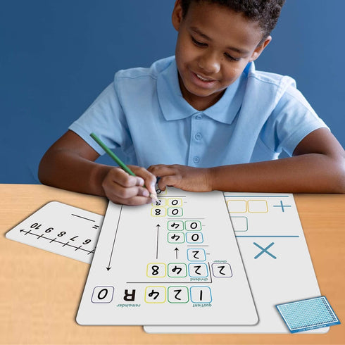 Set of Dry Erase Addition, Subtraction, Multiplication, and Division Practice White Board, Mathematics Board with a 4" x 2.5" Multiplication Chart...