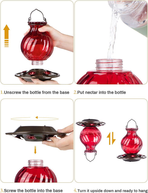 Hummingbird Feeder, Auslar 26 Ounces Glass Hummingbird Feeders for Outdoors Hanging Ant and Bee Proof, Ant Moat & 5 Flower Feeding Ports, Rustproo...