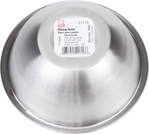 Chef Craft Brushed Mixing Bowl, 1.5-Quart, Stainless Steel...