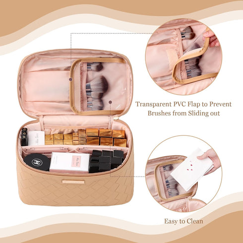 Dajasan Makeup Bag Cosmetic Bag, Travel Makeup Bag, Large Capacity Makeup Organizer Bag, Portable Travel Toiletry Bag for Women Girls, PU Leather ...