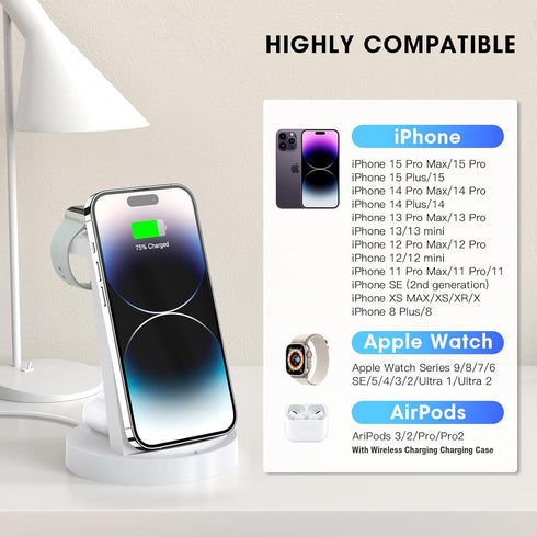Anlmz 3 in 1 Charging Station for iPhone - Wireless Charger for Apple Products Multiple Devices - Charging Dock Stand for AirPods (for iPhone 15 1...