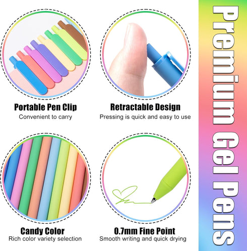 Gel Pens 12 Colors Retractable Quick Dry Ink Pens Fine Point 0.7mm, Smoooth Writing Pens Multicolor for Journaling, Drawing, Doodling, and Note Ta...