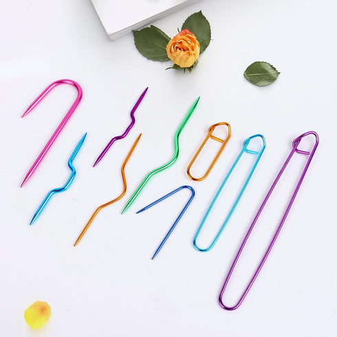 9 Pcs Aluminum Stitch Holders for Knitting Cable Needles with Stitch Markers, Safety Pin Brooch Weaving Sweater Knitting Stitch Holder Tool Bent T...