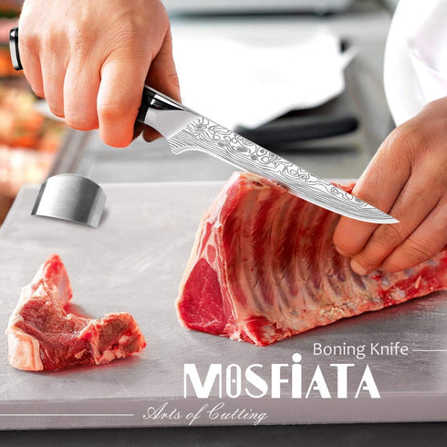 MOSFiATA 6" Boning Knife, Sharp Kitchen Cooking Knife with Finger Guard and Knife Sharpener, German High Carbon Stainless Steel EN1.4116 Chef’s Kn...