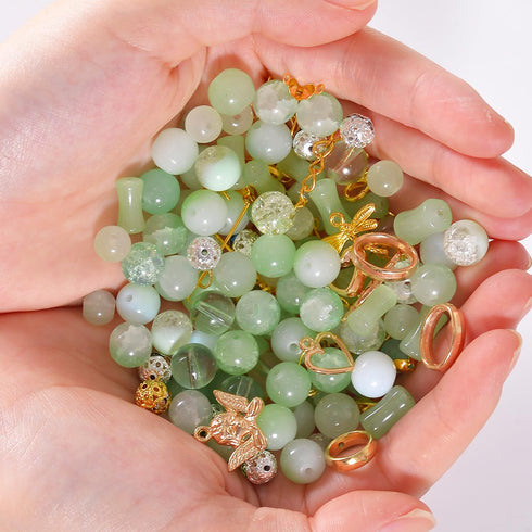 120g Random Glass Beads Kit for Jewelry Making, 6-10mm Round Crystal Glass Beads for Bracelet Making (Green)...