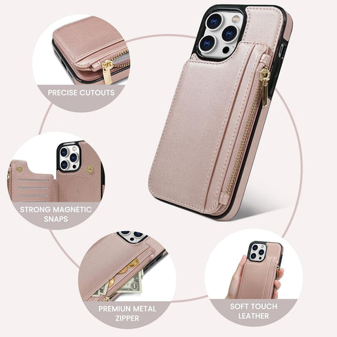 Delidigi for iPhone 14 Pro Max Case Wallet with Card Holder Compatible with Mag-Safe, Flip PU Leather Zipper Pouch Wallet Case for iPhone 14 Pro M...