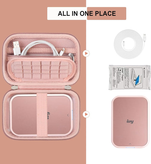 Hard Carrying Case Compatible with Canon Ivy 2 Mini Photo Printer, Wireless Bluetooth Portable Smartphone Printer, Zipper Mesh Pocket for USB Cabl...