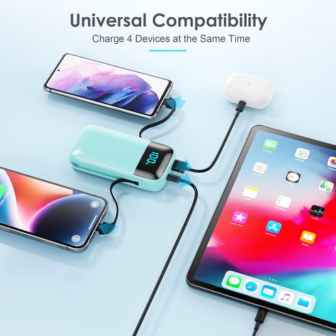 Portable Charger with Built in Cables,Ultra-Compact 13800mAh PD Fast Charging USB C Power Bank,4 Output LCD Display Battery Pack Compatible with i...