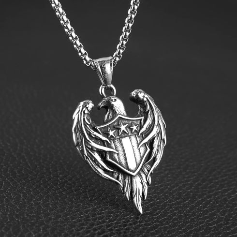 HZMAN Stainless Steel Hawk Eagle Necklace for Men Women Patriotic American Flag Bald Eagle Shield Pendant Jewelry Gift...