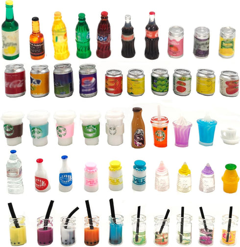 50Pcs Miniature Drink Bottles Adults Dollhouse Soda Pop Cans Pretend Play Kitchen or Supermaket Game Party Accessories Toys for Boys and Girls Kit...
