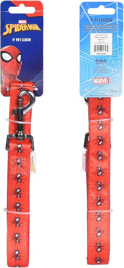 Marvel Comics 4 Foot (48 inch) Cute Spiderman Logo Dog Leash Easily Attaches to Any Dog Collar or Harness | Red...