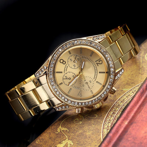 Top Plaza Unisex Gold Fashion Womens Mens Crystal Accented Analog Quartz Bracelet Watch...