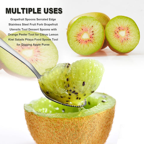 Grapefruit Spoons Serrated Edge Stainless Steel Fruit Knife Grapefruit Utensils Tool Dessert Spoons for Citrus Lemon Kiwi Salads Melon Lime Pitaya...