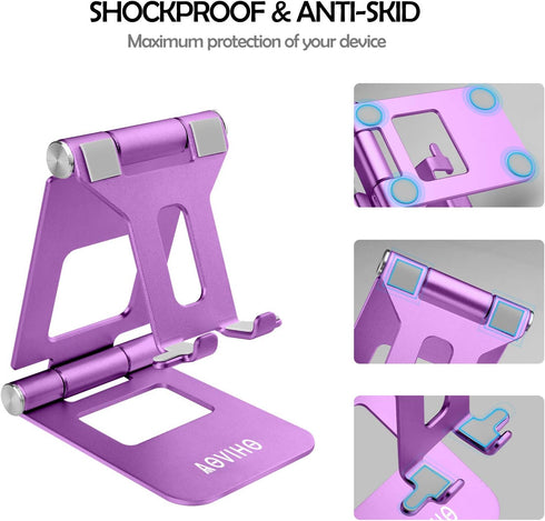 Adjustable Cell Phone Stand Desktop Phone Holder,Aluminum Portable Phone Stand for iPhone 14 13 12 11 8 7 6 Pro X XR XS Max Mini Huawei (Purple).....