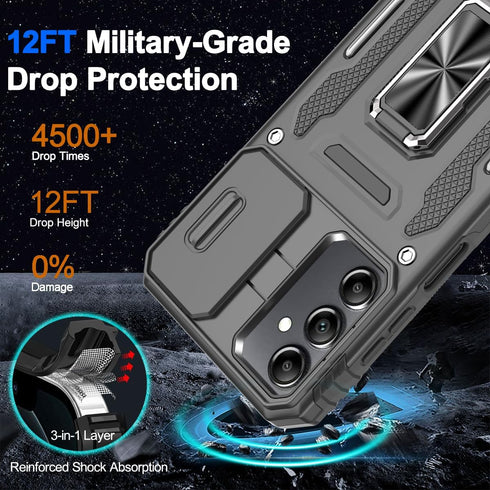 for Samsung Galaxy A15 5G Case with Sliding Camera Cover & Tempered Glass Screen Protector + Rotatable Ring Holder Kickstand Shockproof Slim Phone...