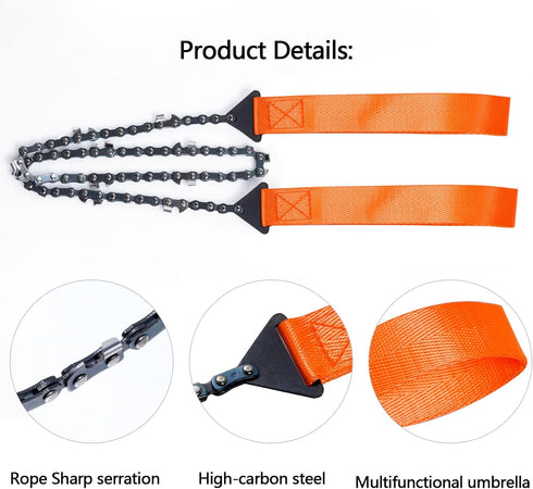 Pocket Chainsaw with Paracord Handle, Folding Chain Hand Saw, Emergency Outdoor Survival Gear for Camping, Hunting, Hiking, Cutting Wood & Tree (O...