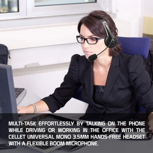 Cellet Wired Hands Free Headphones with 3.5mm Jack, compatible to Computer Cellphone Headphone PC Skype Webinar Smart Phone Call Center Use Hands ...