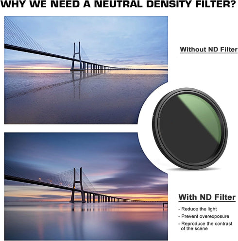 Lightdow 62mm MRC Variable ND Filter ND2-ND1000 (1-10 Stops) for Camera Lens, Adjustable Neutral Density Filter with 18 Multi Layer Coating/HD Sch...