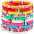 Surfer Heishi Bracelets for Women Stackable Rainbow Vinyl Disc Clay Beaded Stretch Bracelets Elastic Layering Friendship Bracelets Boho Summer Bea...