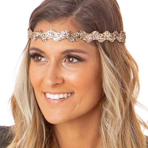 Hipsy Women's Adjustable Non Slip Skinny Wave & Wide Bling Glitter Headband Mixed 3-pack (Mixed Rose Gold)...