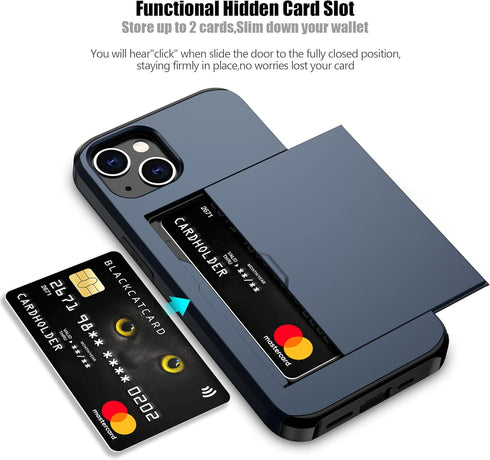 Nvollnoe for iPhone 13 Case with Card Holder Heavy Duty Protective Dual Layer Shockproof Hidden Card Slot Slim Wallet Case for iPhone 13 for Women...