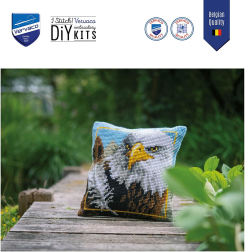 Vervaco Cross stitch Kits for Adults, Cross Stich Kit for Pillow Front for Self-embroidery on 100% cotton, and Emboidery Thread, 15.75 x 15.75 Inc...