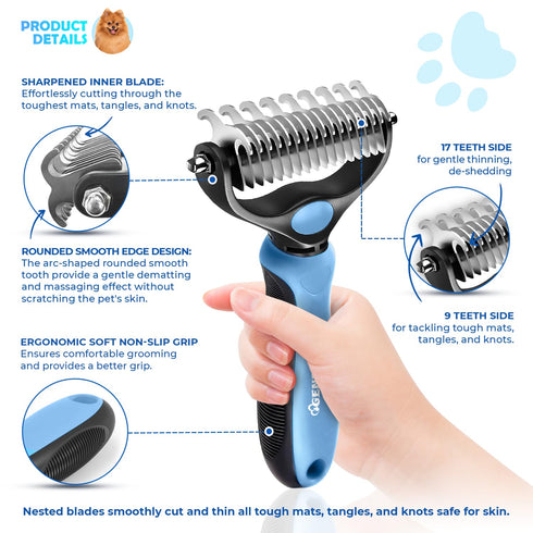 Undercoat Rake for Dogs & Cats, Dematting Comb with Extra Wide Double-Sided Stainless Steel Teeth for Detangling, Deshedding, Brushing, Thinning &...