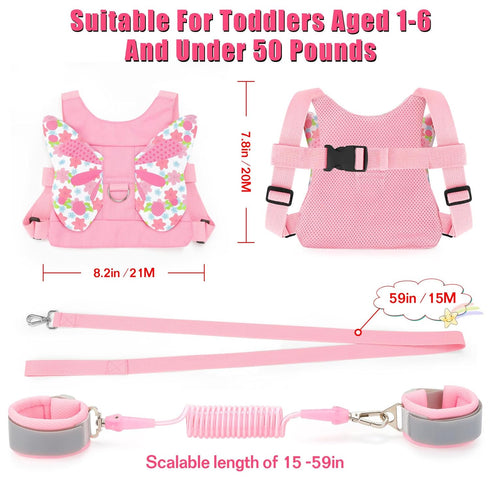 Toddlers Leash + Anti Lost Wrist Link Child Kids Safety Harness Kids Walking Wristband Assistant Strap Belt for Girl Pink Christmas Gift...
