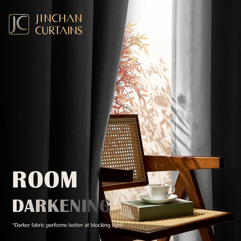 jinchan Room Darkening Linen Textured Curtain 63 Inch Length for Living Room Room Darkening Thermal Insulated Grommet Top Window Drape for Bedroom...