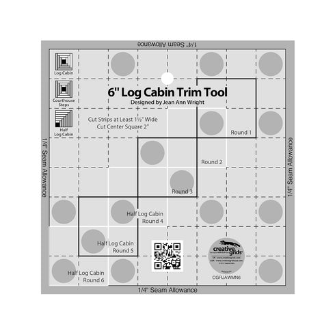 Creative Grids 6in Log Cabin Trim Tool Quilt Ruler – CGRJAWMN6 – Made in USA, 6-1/2in x 6-1/2in, Non-Slip Grip Acrylic Quilting, Sewing, Crafting,...