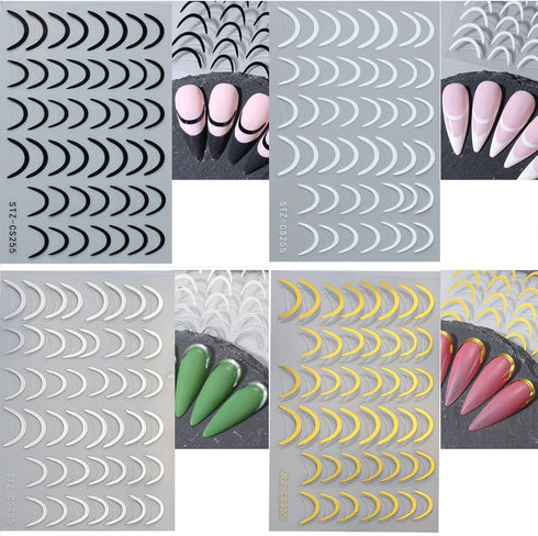 8 Sheets French Nail Art Sticker 3D Streak Line Nail Decals Reflective French Nail Art Supplies Geometric Lines Nail Art Stickers Wave Swirl Strip...