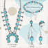 Henoyso 4 Pcs Bohemian Squash Blossom Turquoise Western Jewelry Set Vintage Metal Howlite Necklace Earrings Wrist Chain Ring for Women (Blue Turqu...