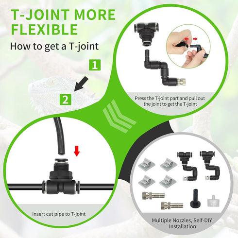 Misting Irrigation Kit Plant Watering System Fittings with 1/4 inch 1/2 inch Blank Distribution Tubing Hose Adjustable Nozzle Emitters Sprinkler B...