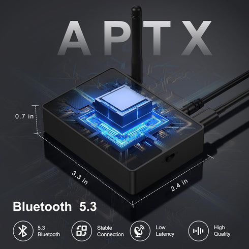 Bluetooth 5.3 Transmitter for TV, aptX Low Latency HD Bluetooth Receiver for Home Stereo, Bluetooth Audio Adapter for 2 Headphones, AUX/RCA Blueto...