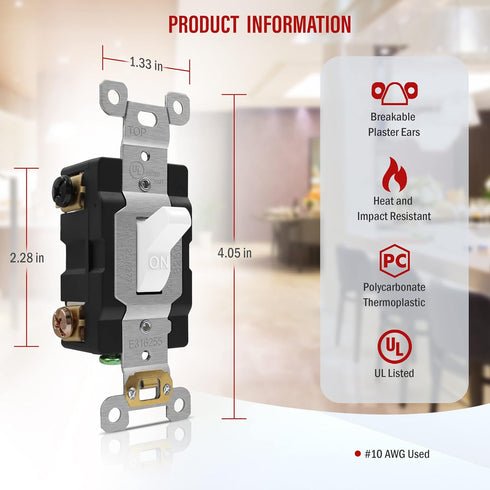 ENERLITES 30 Amp Double-Pole Toggle Light Switch, 30A 120/277V, Self-Grounding, Industrial Grade, UL Listed, 82300-W, White...