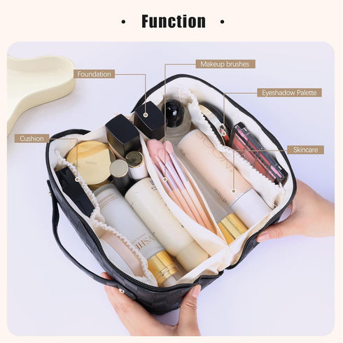 Makeup Bag, Large Capacity Travel Cosmetic Bag, Extra Large Makeup Bag,Portable Travel Makeup Bag Cosmetic Bag PU Makeup Organizer Bag Toiletry Ba...