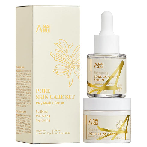 ANAI RUI 2 in 1 Pore SkinCare Set, Pore Clay Mask+Pore Minimizing Serum+BlackHead Remover Mask for Face,Minimizing, Shrinking, Tightening Pores, P...