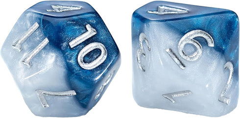 Gate Keeper Games and Dice: Halfsies Dice: Police Box - 7pc Set, Time Lord Blue & Doctor White, Pearlescent Swirl, 7 Resin Dice for Role Playing G...