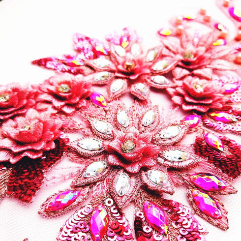 7.5x15 in 3D Colorful Flower Mesh Embroidered Rhinestone Lace Beaded Applique with Sequins DIY Lace Fabric Trim for Clothes Accessories Hardware (...