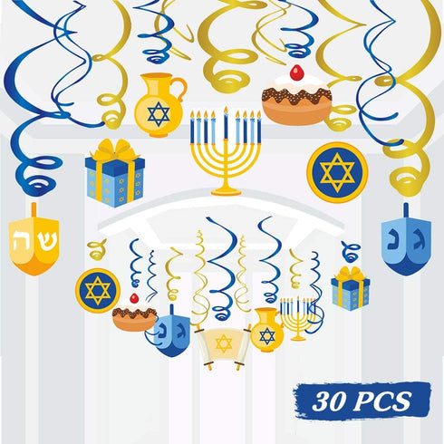 30PCS Hanukkah Decorations Hanging Swirls - Holiday Chanukah Party Supplies Favors Ceiling Decor...
