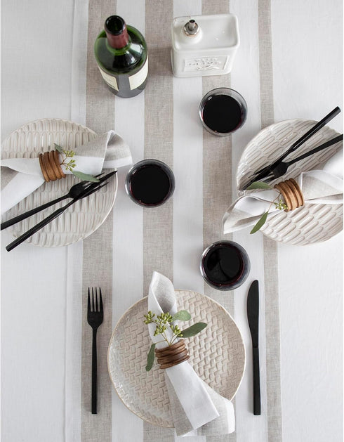 Solino Home Linen Table Runner 36 Inches - Cabana Stripe 100% Pure Linen Natural and White Table Runner 14 x 36 Inch Ideal for Dresser and Coffee ...