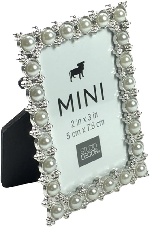 Studio Decor Silver Tone Imitation Pearl Metal Mini Picture Frame, 2 X 3 (Standard Version)...