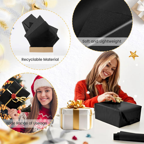 Hlonon Black Tissue Paper for Gift Bags - 30 Sheets of Black Wrapping Tissue Paper Bulk Packaging Paper for Weddings Birthday DIY Project Christma...