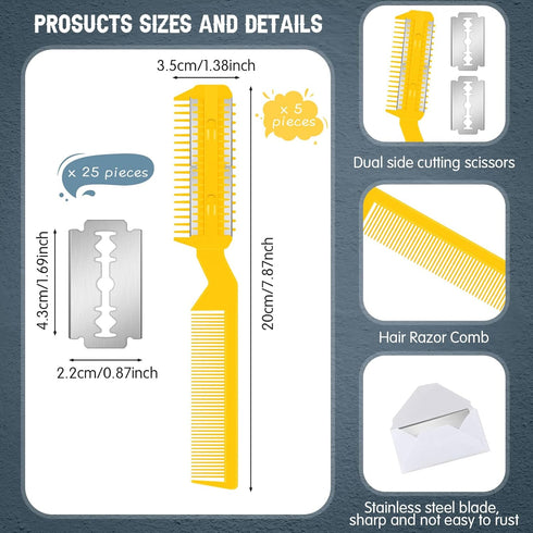 5 Pieces Razor Comb for Dogs Hair Grooming Trimmer Comb for Pet Razor Comb with 25 Extra Blades Manual Dog Hair Trimmer Comb Double Edge Razor for...