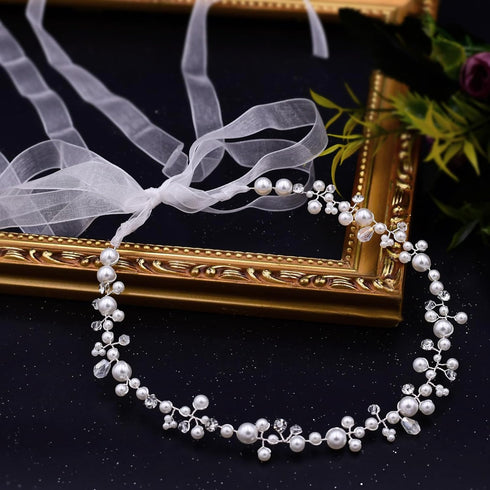 ULAPAN Pearl Wedding hair vines for Bridal and Bridesmaids, Crystal Headband Hair Accessories for Women and Girls...