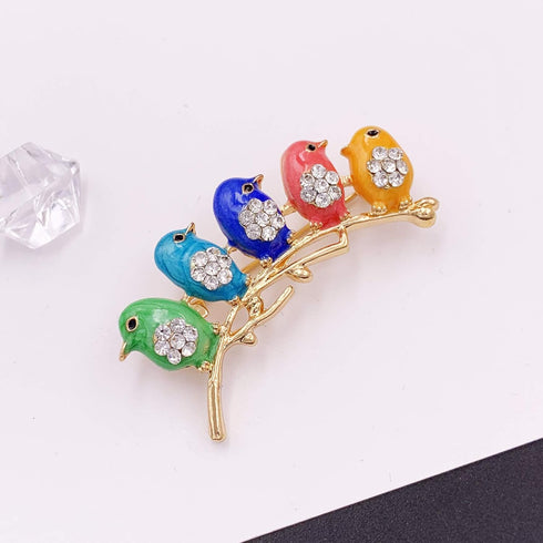 Cute Little Bird Multi Color Brooch Pin Crystal Gold Tone...