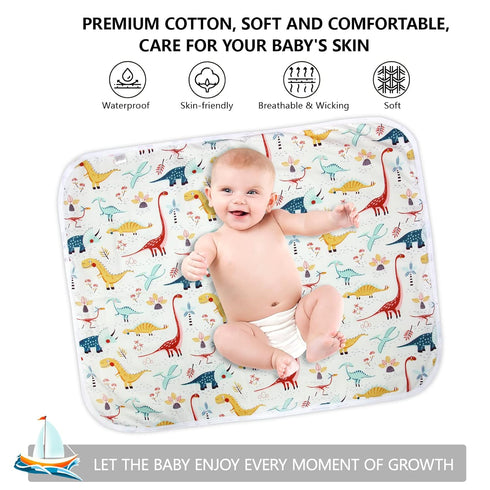 2Pcs Diaper Changing Pads for Baby, Dinosaur Change Mat, 3Layers Waterproof Change Pad Foldable Absorbent Mats for Women, Reusable Incontinence Un...