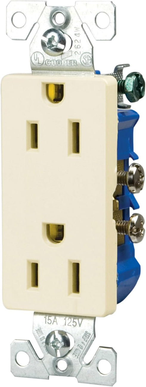 EATON Wiring 1107LA 15-Amp 2-Pole 3-Wire 125-Volts Decorator Duplex Receptacle, Light Almond...